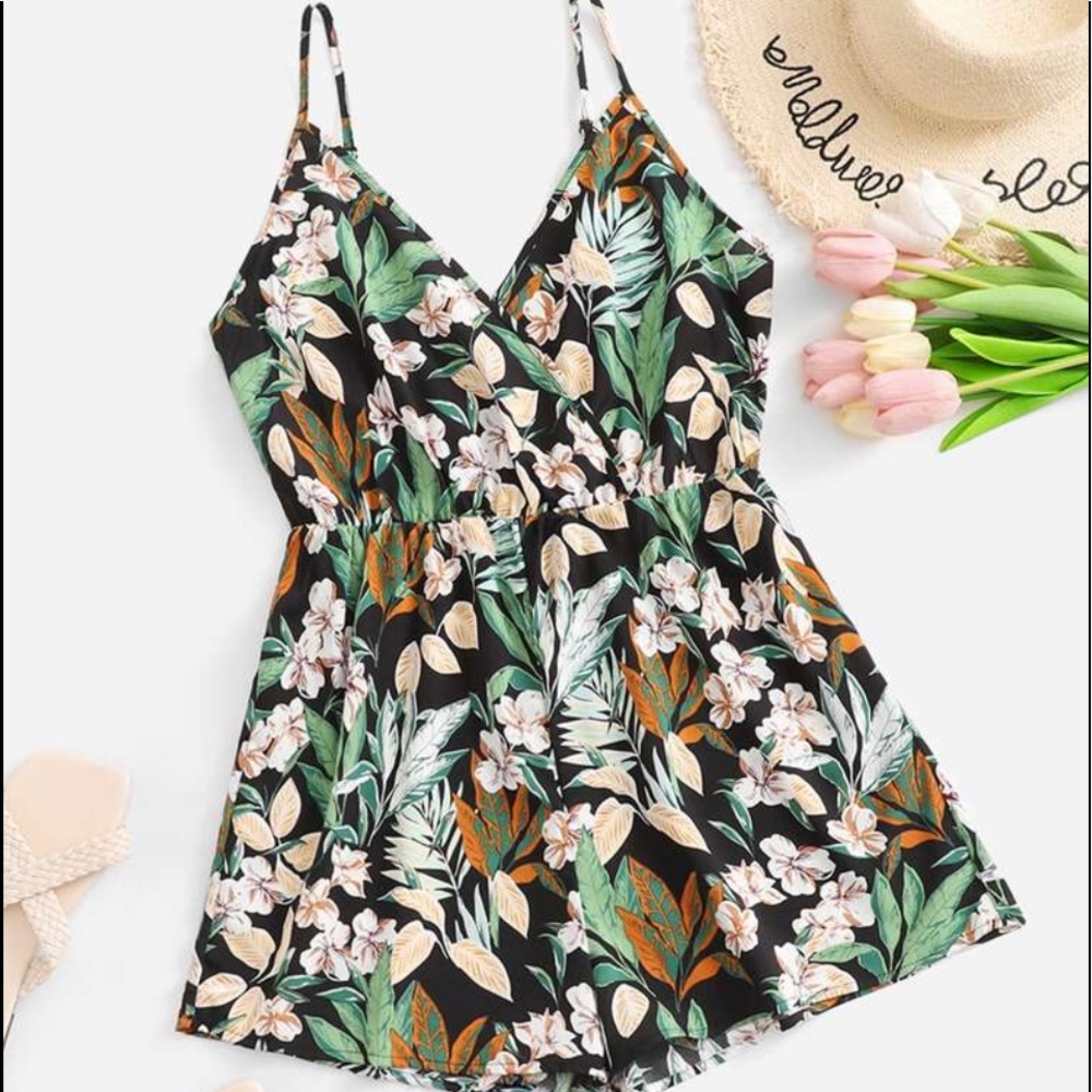 SHEIN plus tropical print wrap romper